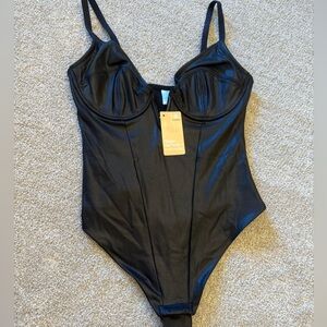 Popilush Body Suit for Womens Control Shapewear  Leather Bodysuit Corset Small